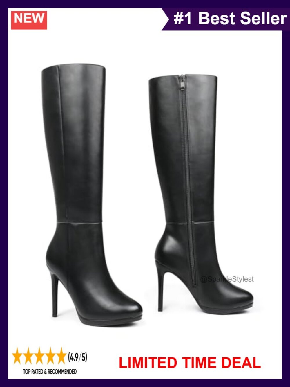 MERUMOTE Women's Platform Stiletto Knee High Boots Round Toe Side Zip